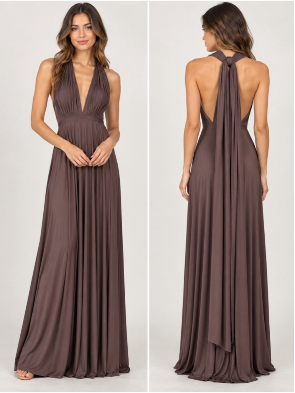 Twobirds Backless Halter Maxi Dress in Mocha Brown Size XS or S Cocktail